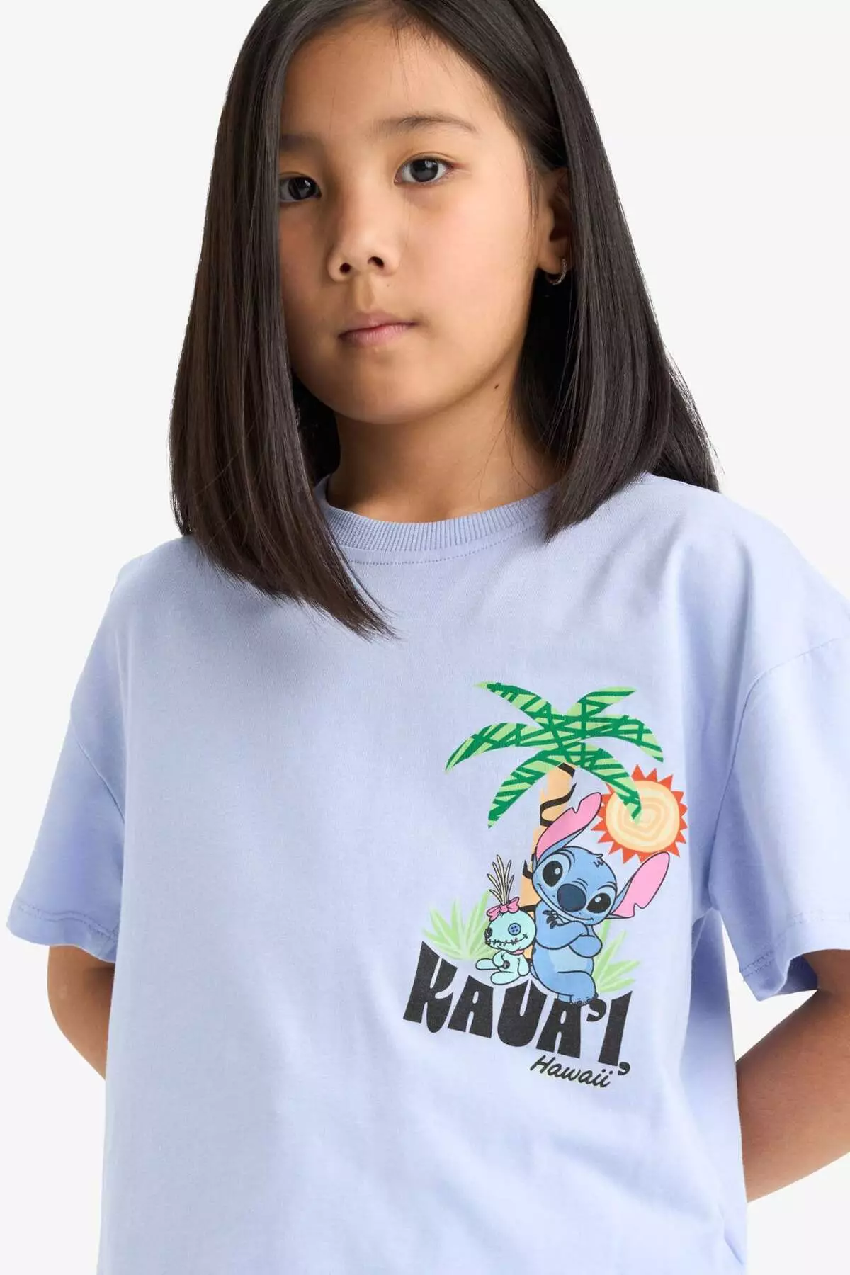 Girls' Disney Lilo & Stitch Crew Neck Back Printed Short Sleeve T-Shirt E6508A825Hs