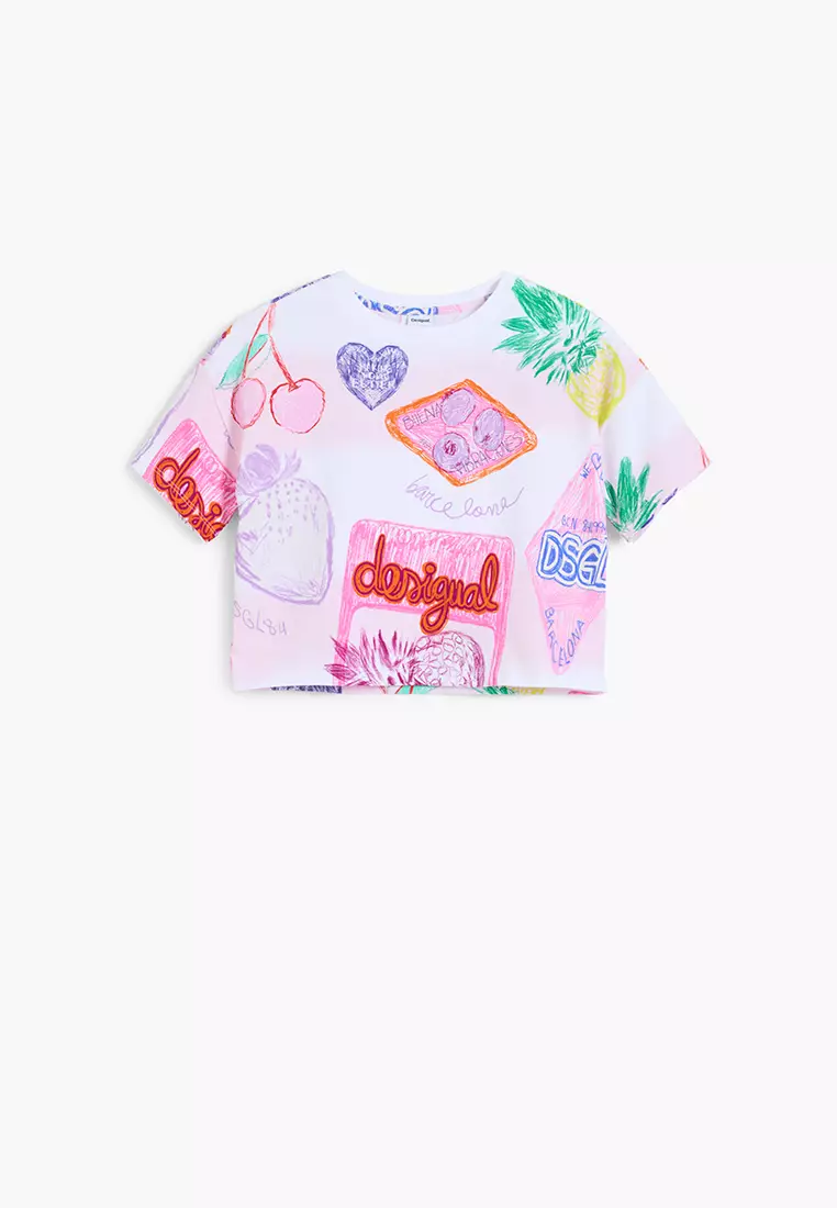 Cropped T-shirt with stamps