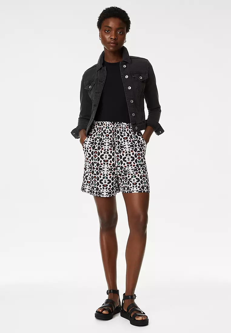 Linen Rich Leopard Print Shorts