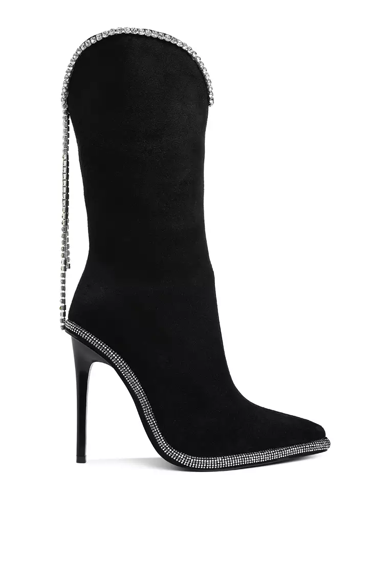 Discount on London Rag  shoes - SKU: Diamante Chain Detail Calf Boots in Black