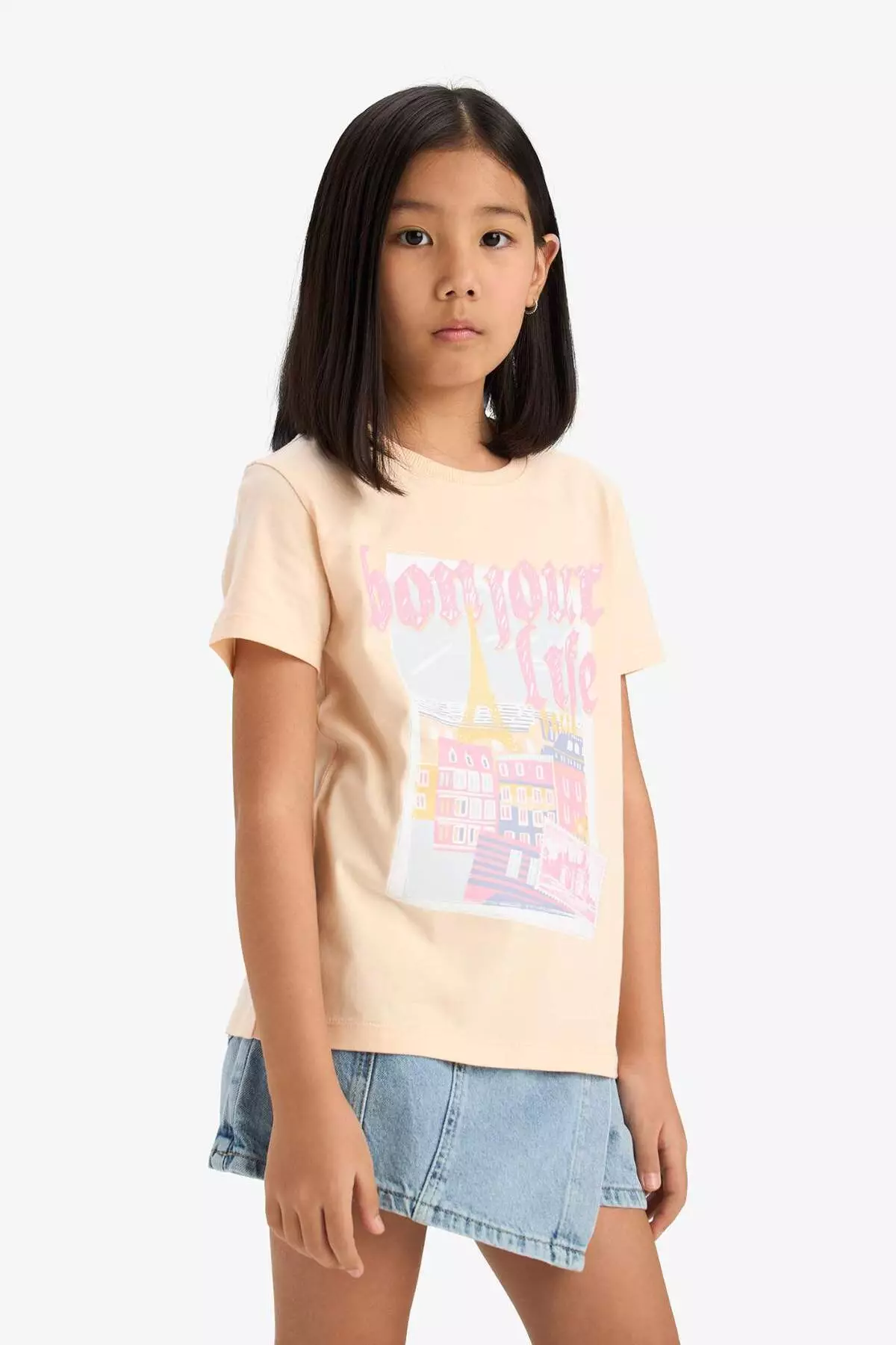 Girl's Crew Neck Anime Printed Short Sleeve T-Shirt E0350A825Sm