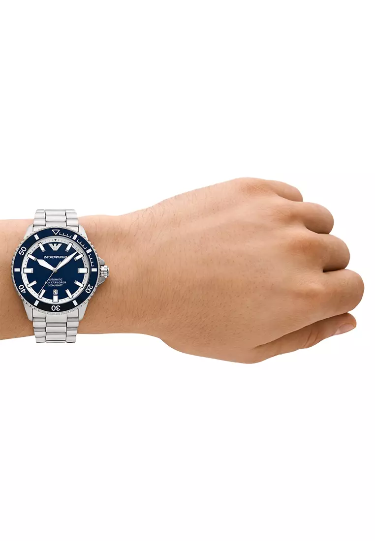 Emporio Armani Men's Analog Watch ( AR60079 ) - Automatic, Silver Case, Round Dial, 22 MM Silver Stainless Steel Band
