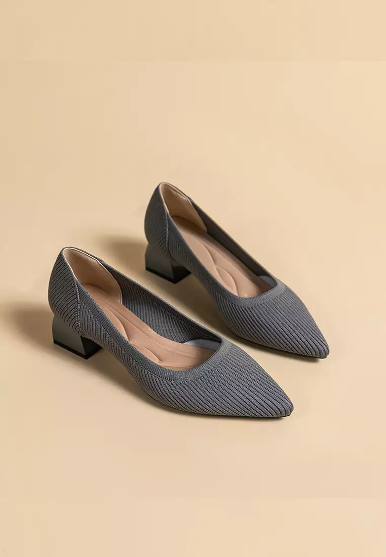 4CM ‌Pointed-toe Fly Knit‌ Chunky Heels‌ TJ1508