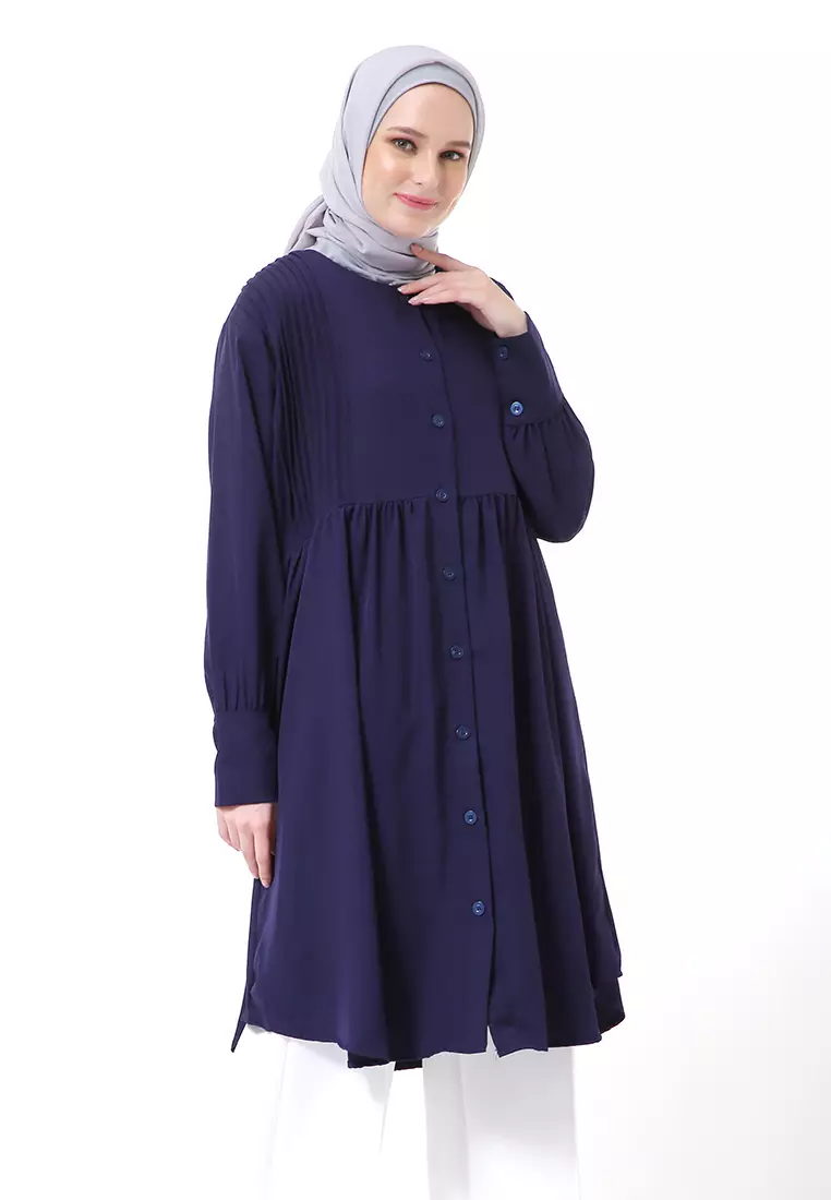 Xaula Tunik Polos Muslimah Atasan Wanita Lengan Panjang Premium High Quality - Navy