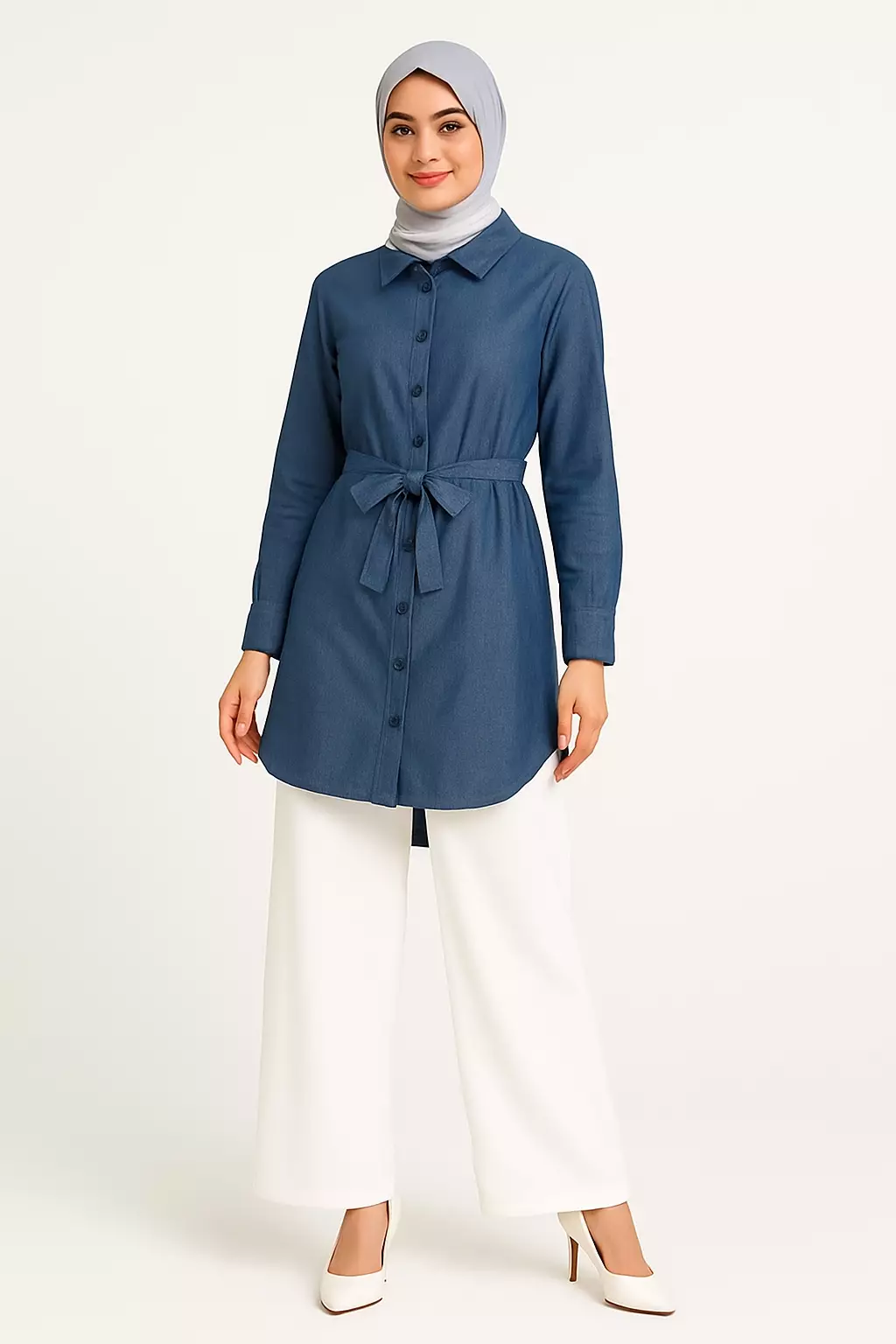 Nuraa Assymetrical Tunic In Navy