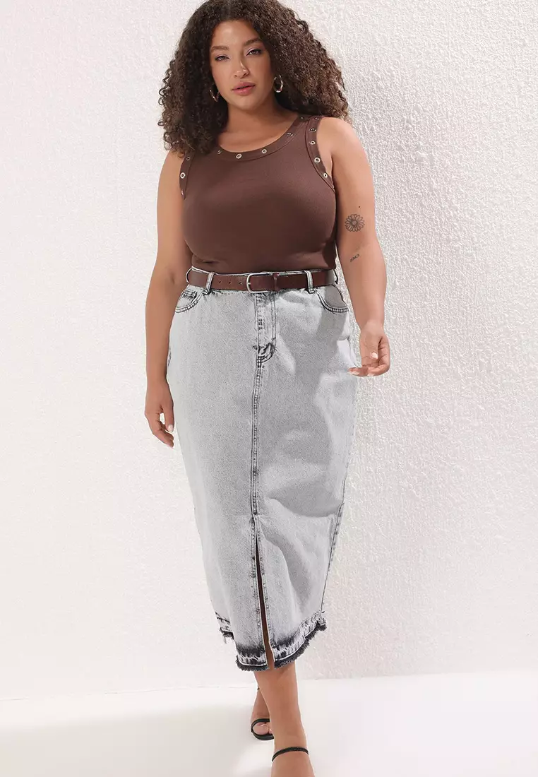 Brown Accessory Detail Ribbed Knitting Big Size Athlete TBBSS25CV00001