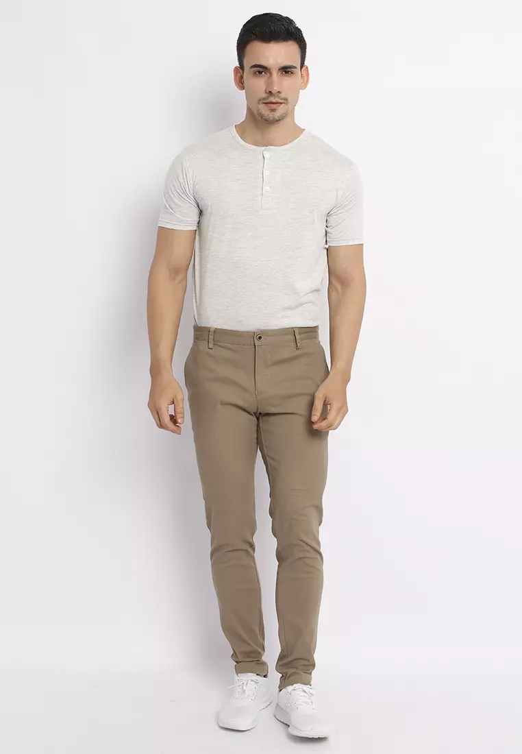 MAGINOT BARVEY OLIVE Celana Chinos Slim Fit Stretch