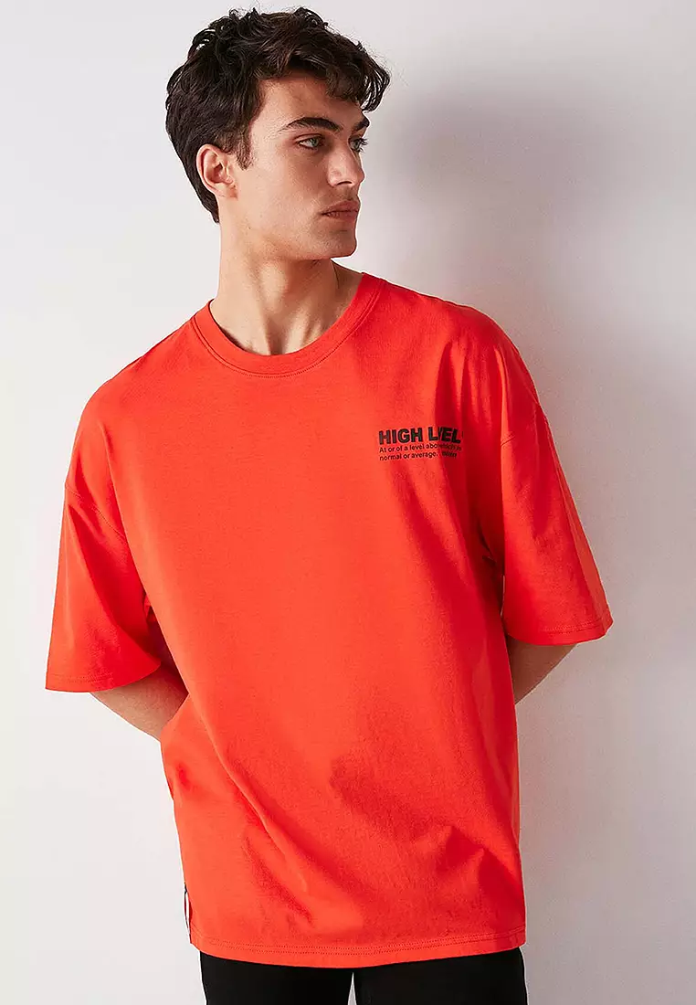 High Oversized Fit Thick Textured Printed T-Shirt