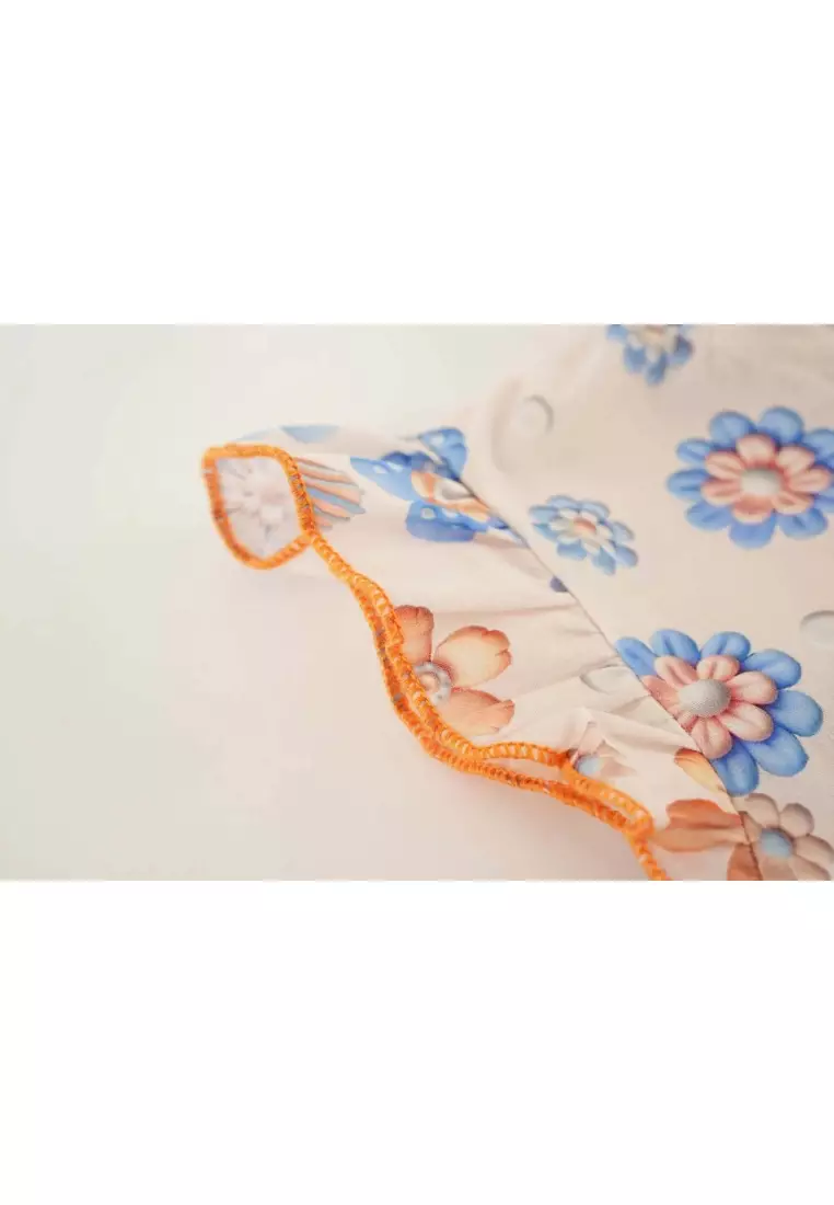 藍色花朵嬰兒女童旗袍連衣裙0848