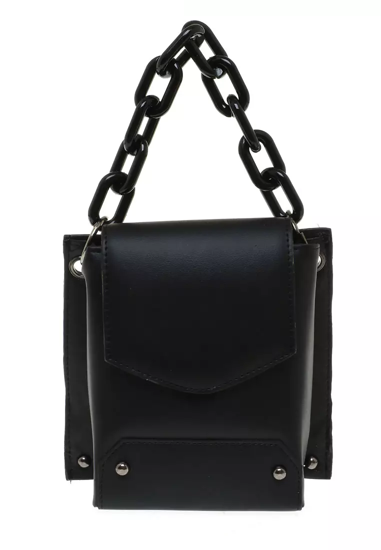 Xena Slingbag Wanita Tali Rantai Motif Polos High Quality Premium - Black