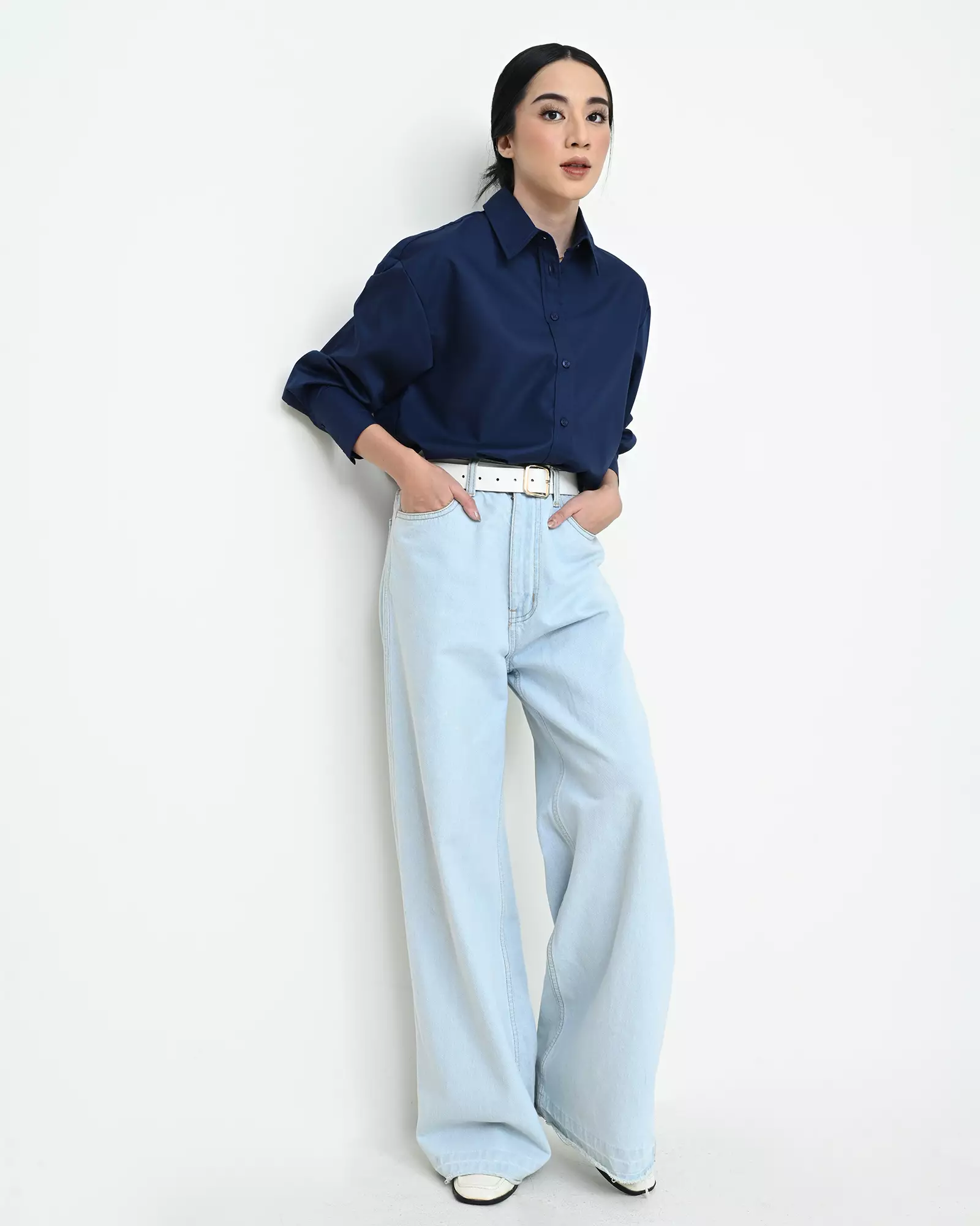 Geulis.id PIPER SHIRT / KEMEJA OVERSIZE WANITA - NAVY