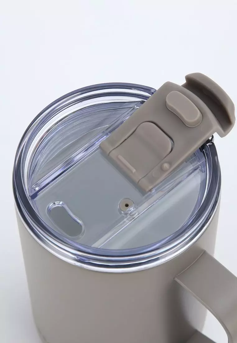 Crossing Neo Insulated S/S Leakproof Ceramic Mug W Handle And Lid 400ml - Latte (Light Grey)