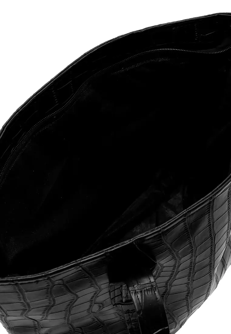 Vonica Tote Bag Motif Crocodile Tas Wanita Quality Premium - Black