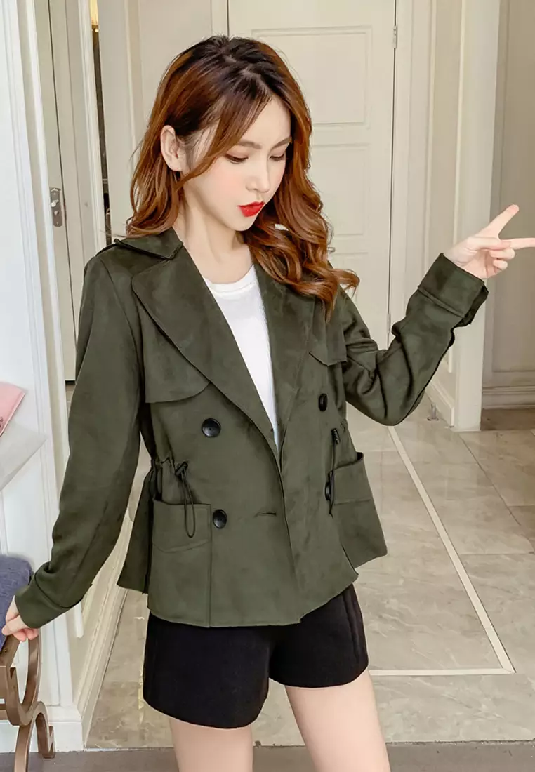 Double Breasted Suede Coat Jacket