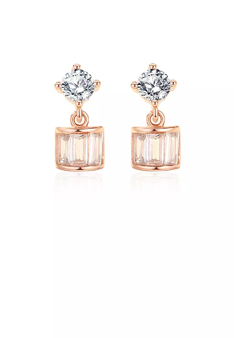 Glamorousky 925 Sterling Silver Plated Rose Gold Fashion Simple Geometric  Square Stud Earrings with Cubic Zirconia 2023, Buy Glamorousky Online