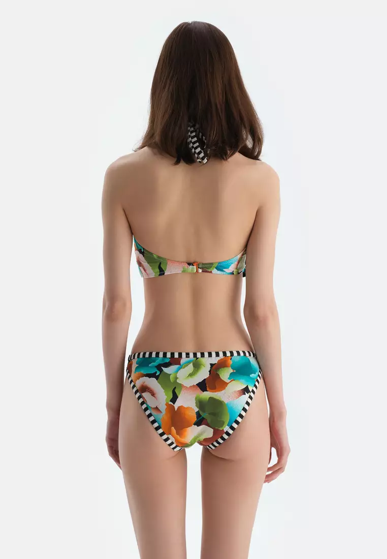 Multıcolor Briefs Bikini Bottom, Flower, Swimwear for Women
