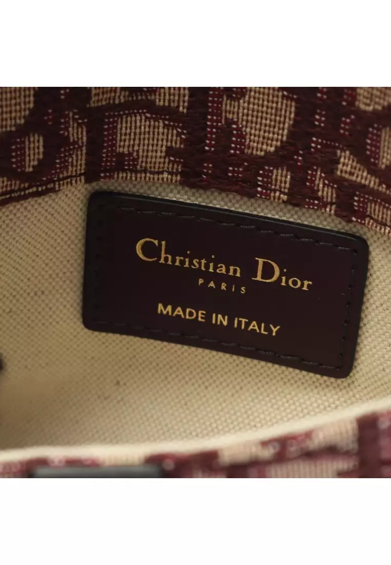 Pre-Loved Christian Dior SADDLE saddle oblique waist bag body bag canvas leather beige Bordeaux