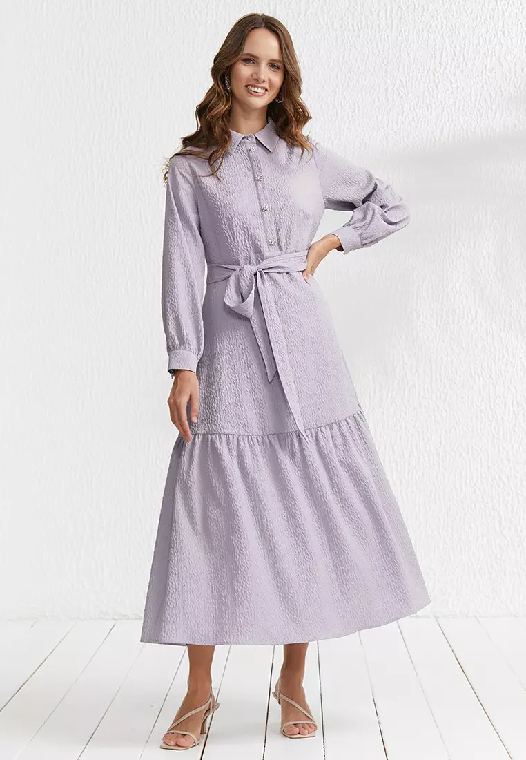 Purple online belted dress