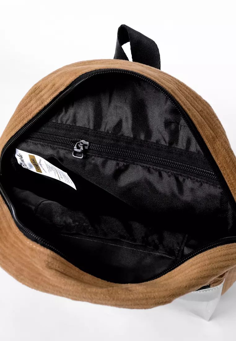 Tas Ransel Wanita Bahan Corduroy Penutup Resleting Celine Series Coklat Tua