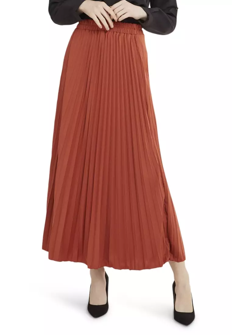 Belsya Rok Panjang Skirt Plisket Lipit Regular Fit Bawahan Wanita - Tangerine