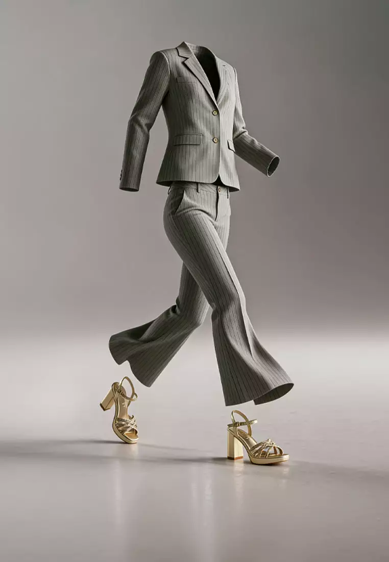 Herringbone Slim Flare Trousers in Taupe