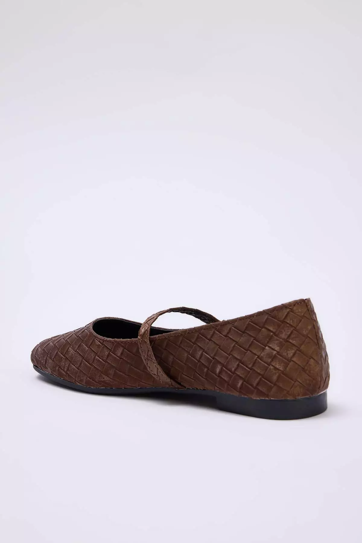 Brown Knitted Detailed Mary Jane Women'S Ballerina Shoes Takss26Be00011