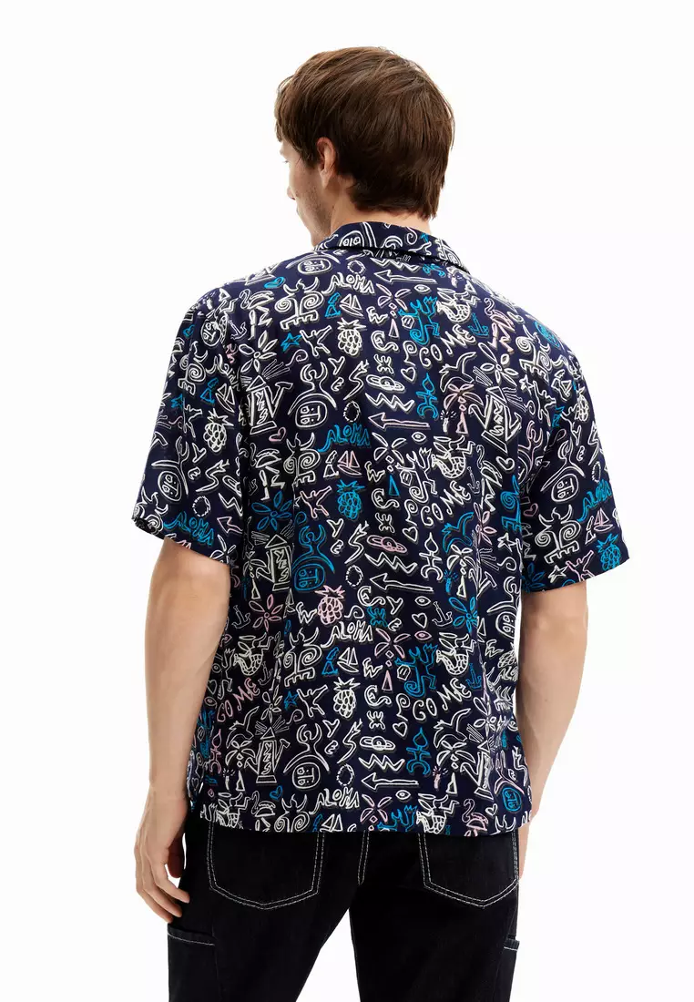 Desigual Man Shirt with contrasting illustrations.