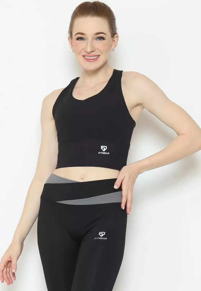 Fitwear - SportBra Croptop Olahraga Wanita MILLEY [LONG PLAIN] - BLACK