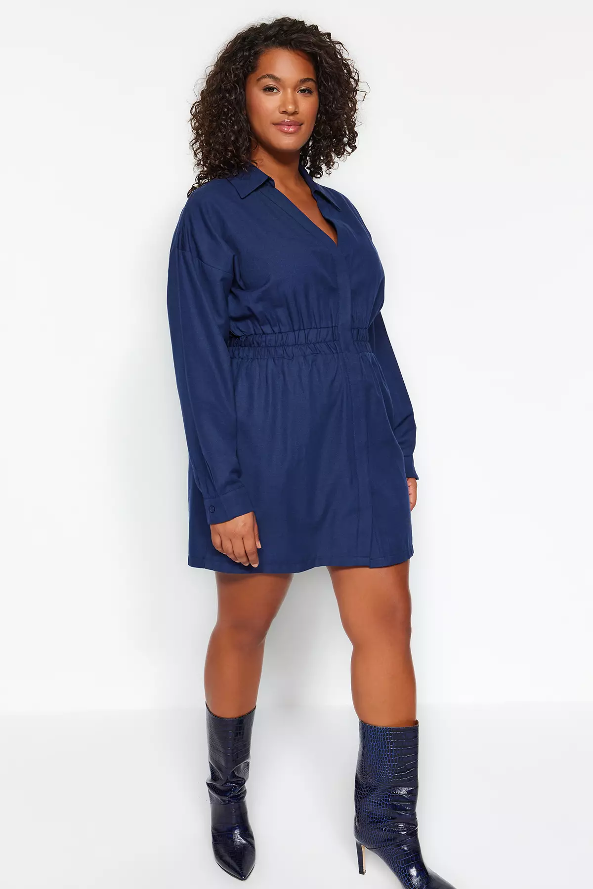 Plus size 2025 navy shirt dress