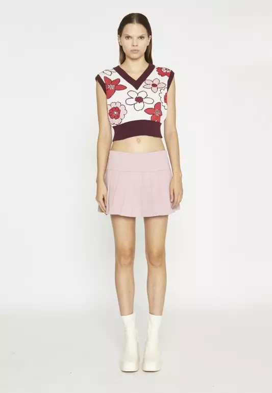 Rose Pink Pleated Mini-Skirt