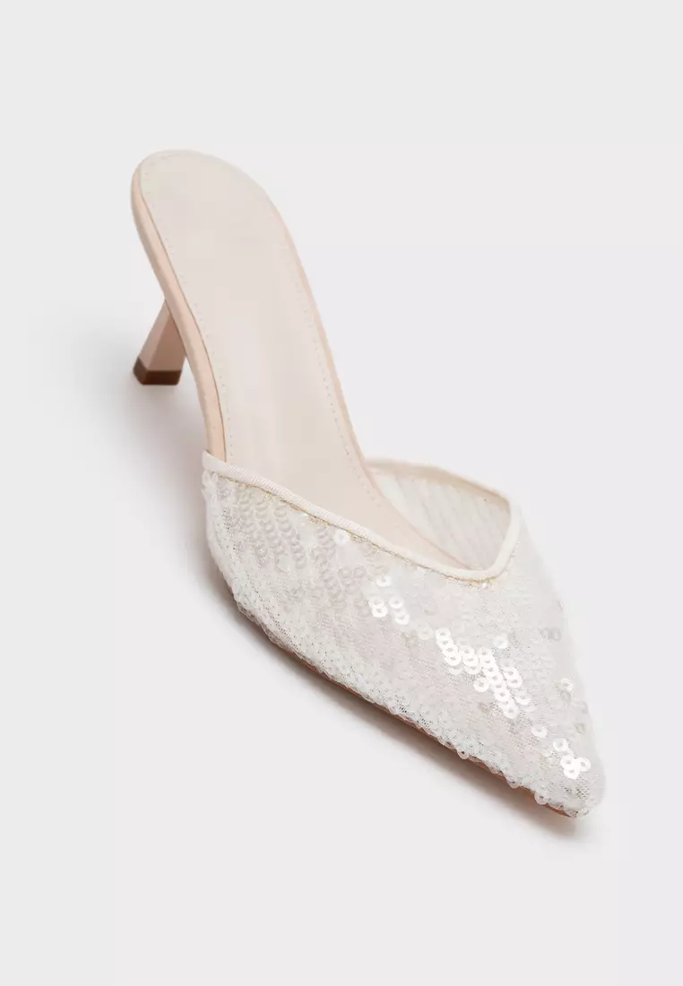 闪耀亮片喷漆跟包头穆勒鞋