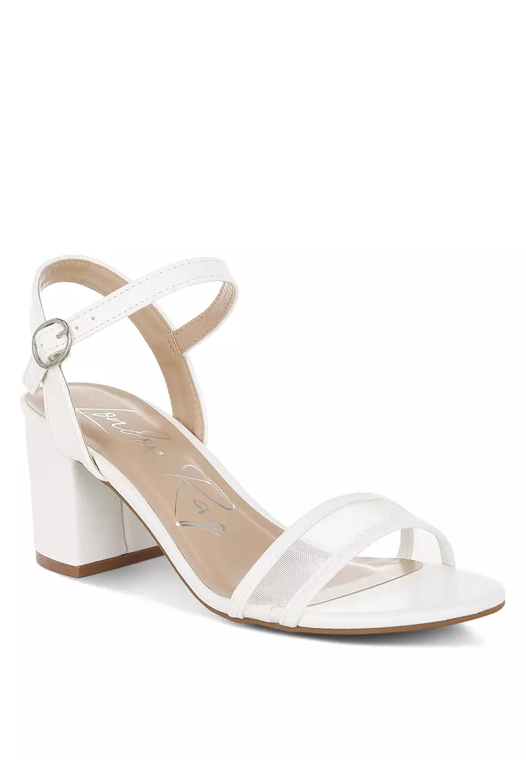 Mesh Pin Buckle Block Heels In White