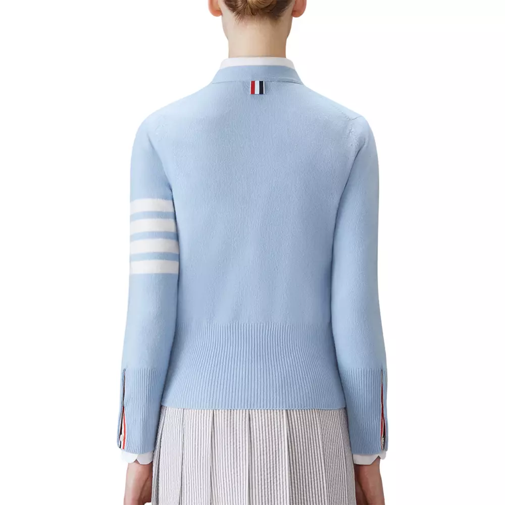 4-Bar Cashmere Classic V-Neck Cardigan Light Blue