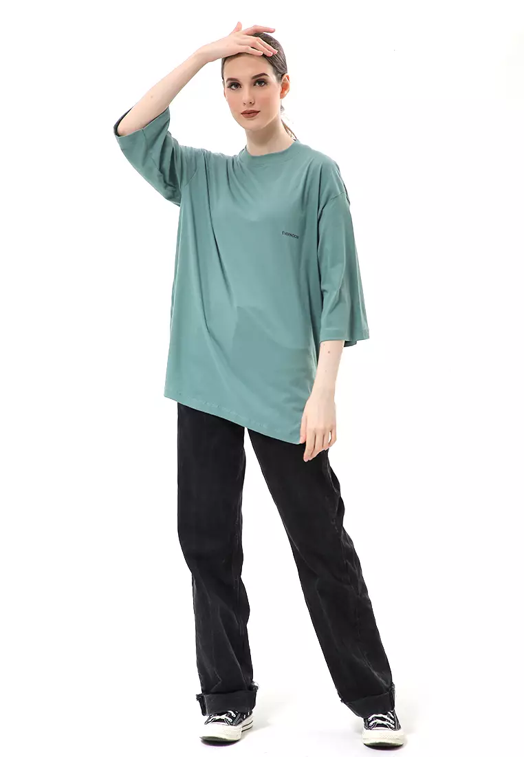 Wina Kaos Atasan Wanita Polos Basic Oversize - Cactus
