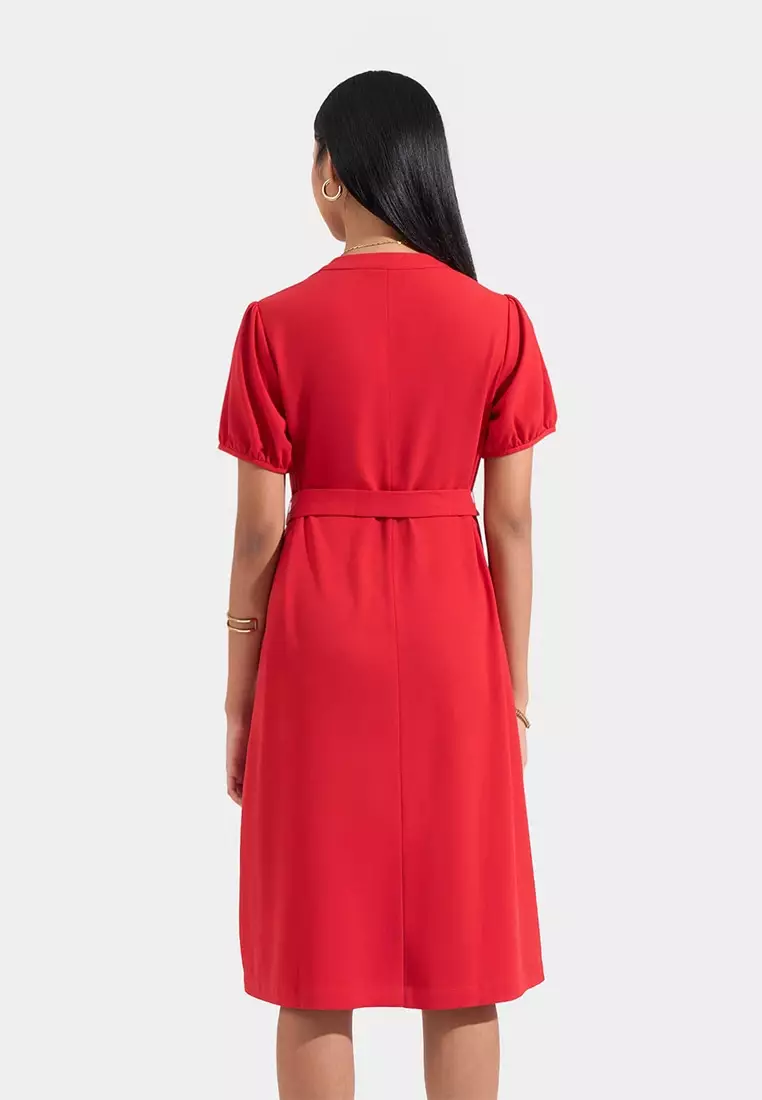 Henly Neck Puffed Sleeved Dress