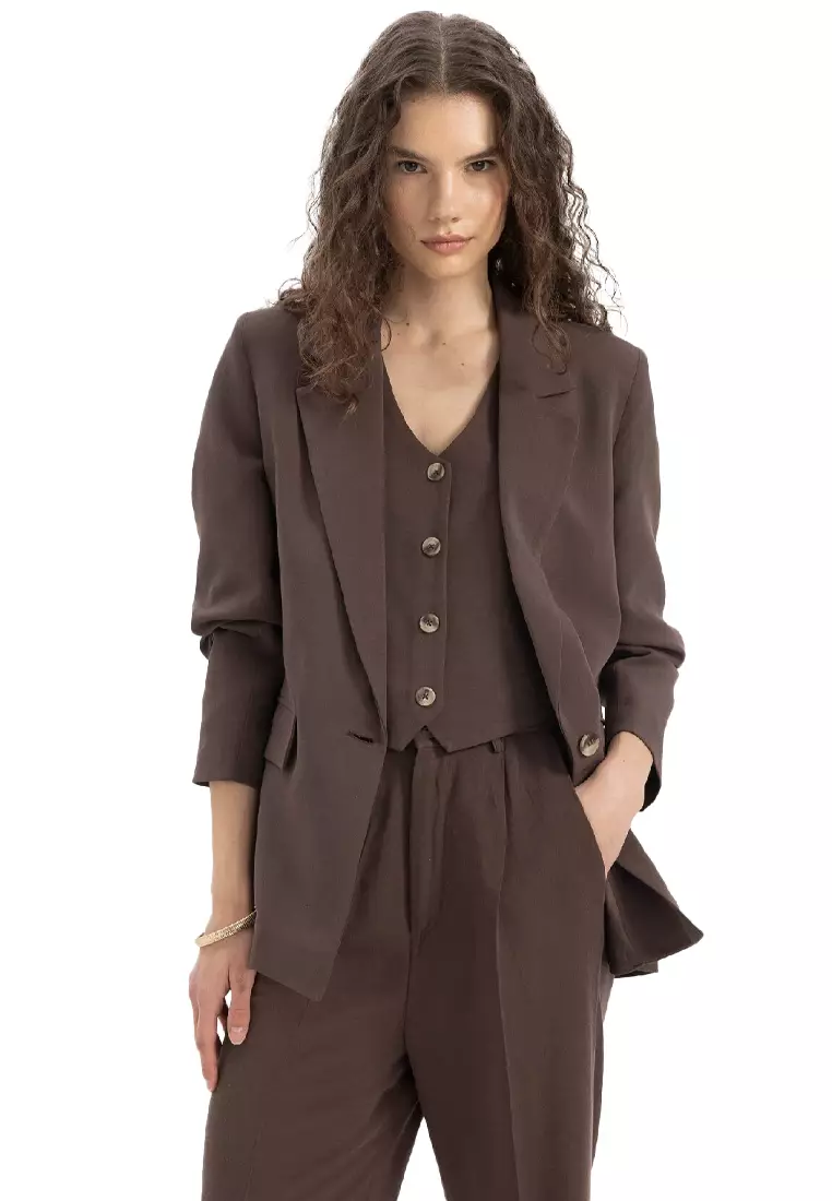 Oversize Linen Blend Blazer Jacket