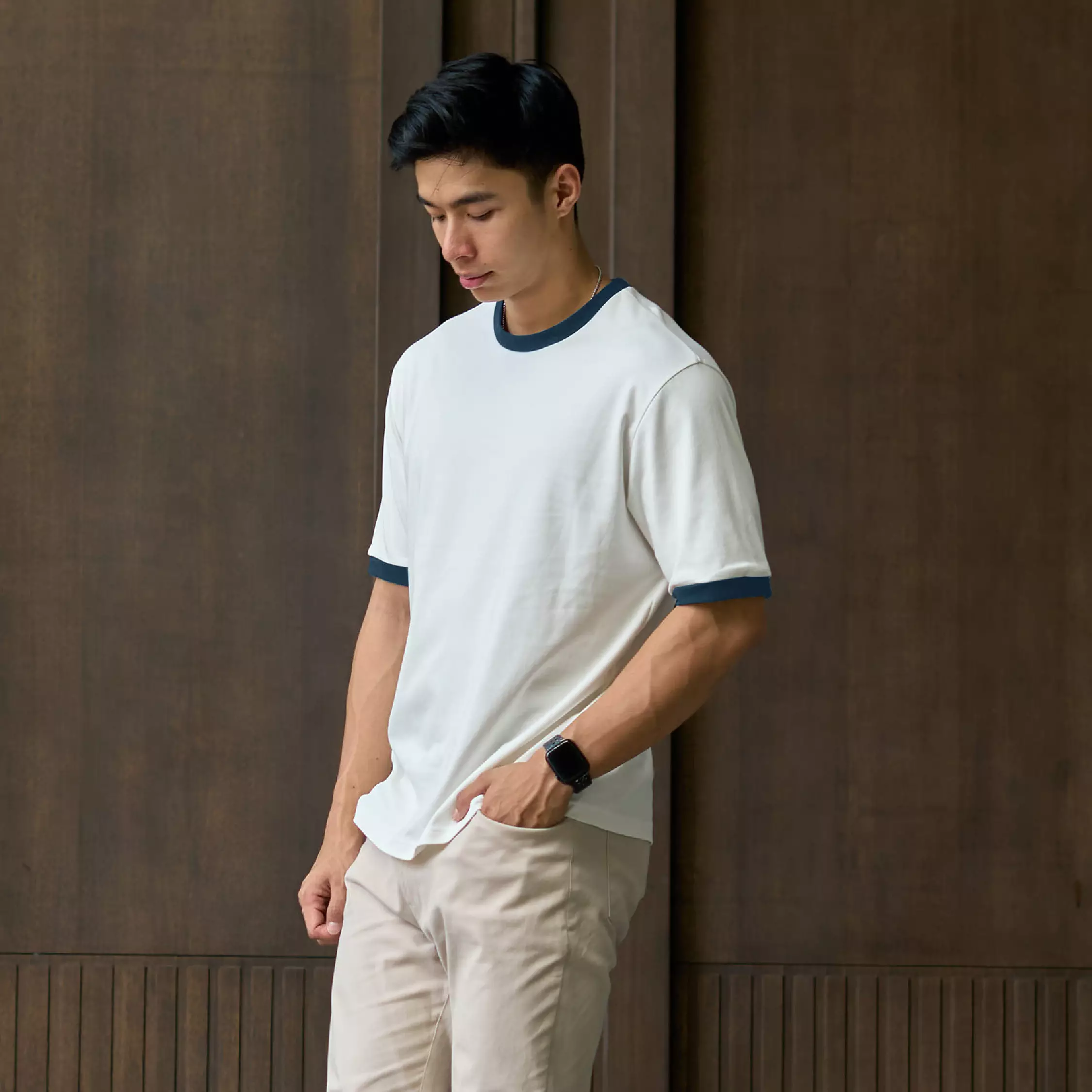 Kale Ringer White Dark Blue / Cotton Cloudy / Kaos Boxy Fit / Kaos Korea / Atasan Kaos Pria / Kaos Basic Pria	TS0