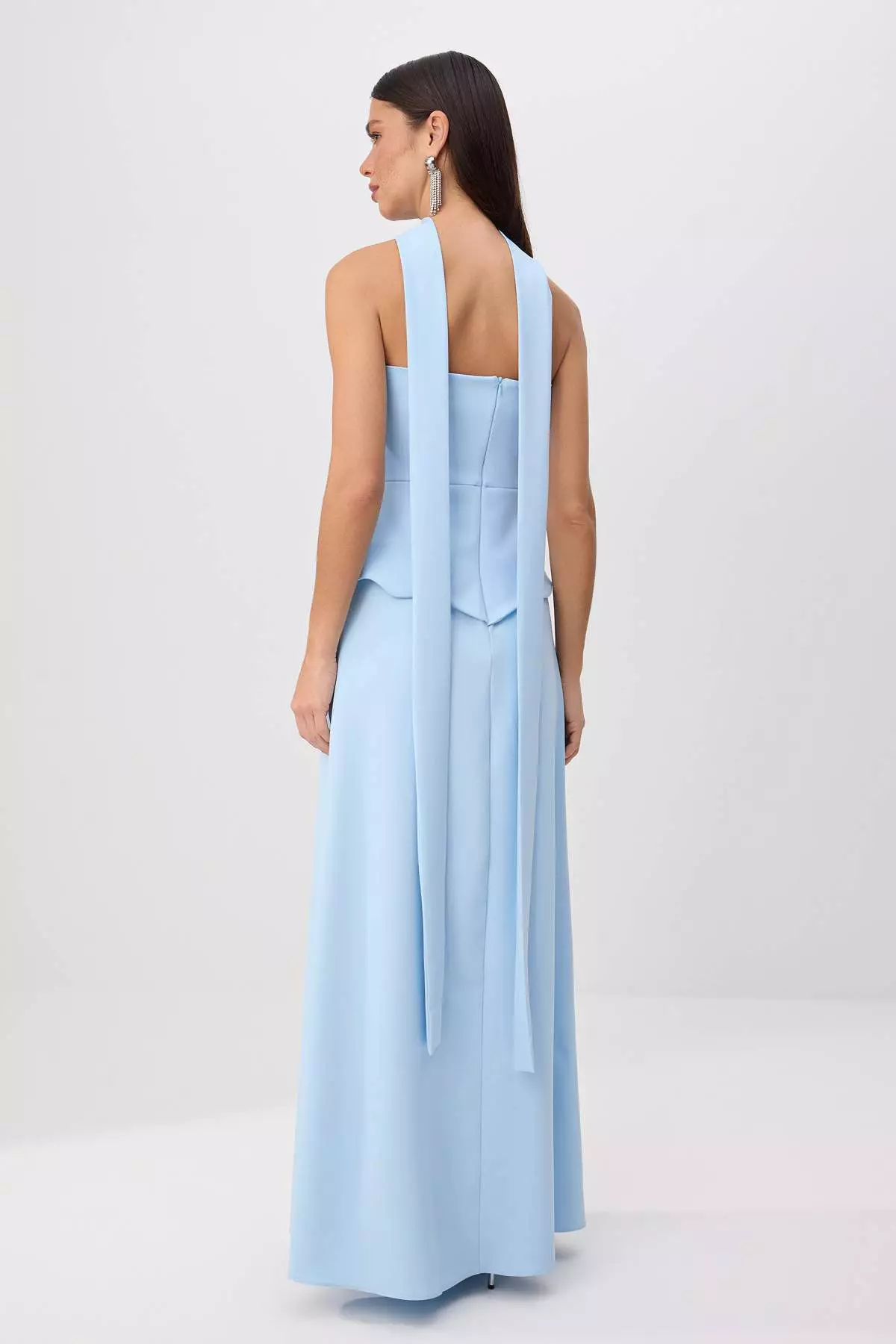 Light Blue Scarf Staplez Collar Woven Maxi Evening & Graduation Dress Tprss26Ae00139