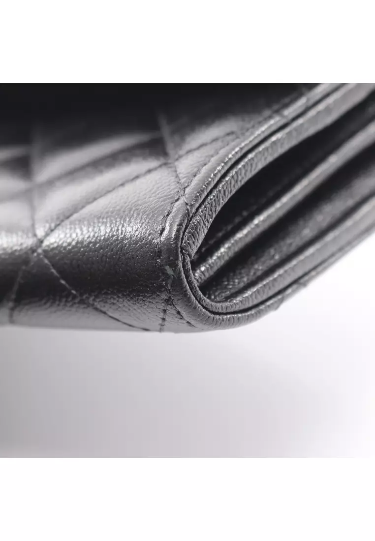 Pre-Loved Chanel matelasse Bi-fold Long Wallet Caviar skin black gold hardware