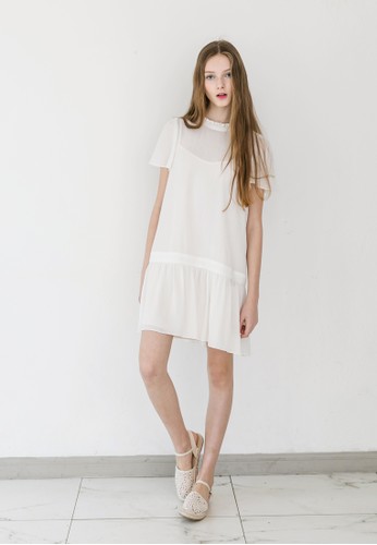 esprit暢貨中心Frill-Neck White Sheer Dress, 服飾, 洋裝