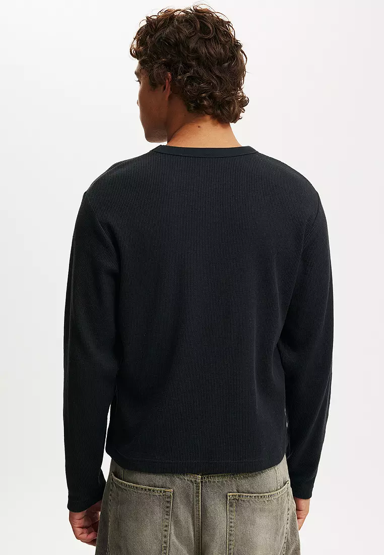 Cropped Fit Textured Long Sleeves Tee