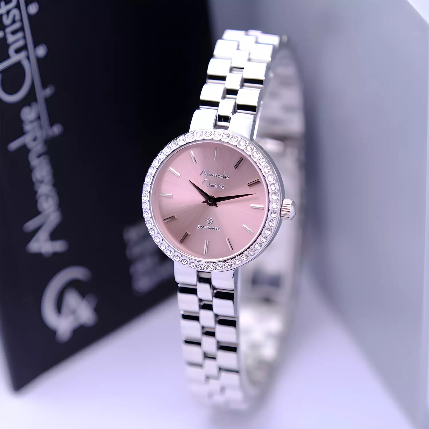 Alexandre Christie Sapphire Glass - Jam Tangan Analog Wanita - Pink Dial - All Silver Stainless Steel - 2B70 LHBSSPN
