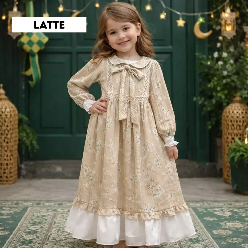 Two Mix - Baju Gamis Ramadhan Anak Perempuan - Raya Collection Anak Cewek Muslim 1-12 Tahun 4433B Latte