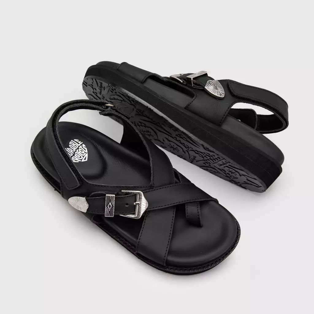 Elena Sandals Genuine Leather Black
