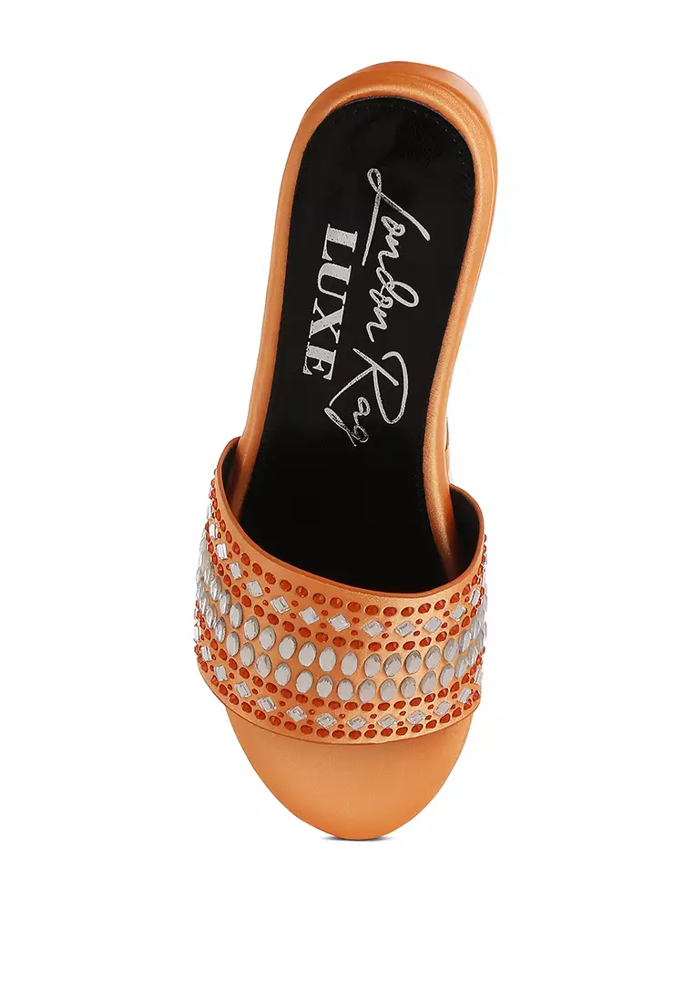 Diamante & Rhinestone Detail Stylish Flatforms in Orange