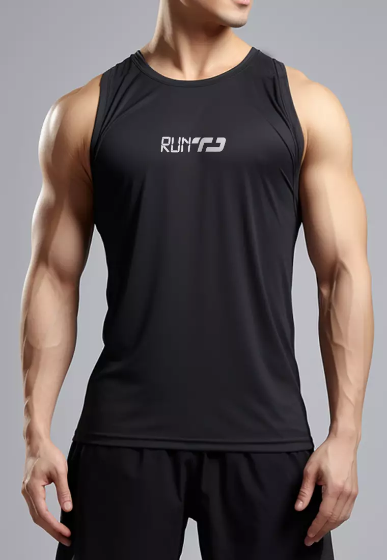 MSA62 kaos running pria stretch anti bau "run TD" hitam