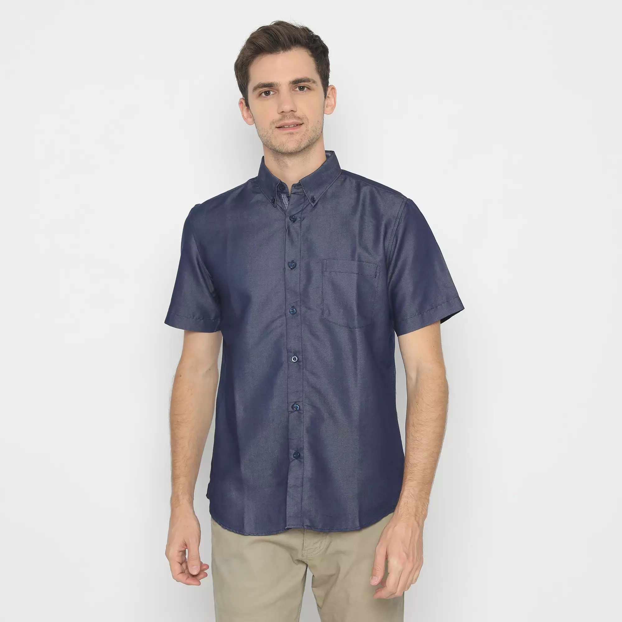 Platini Kemeja Polos Pendek Soft Twill Biru 73007