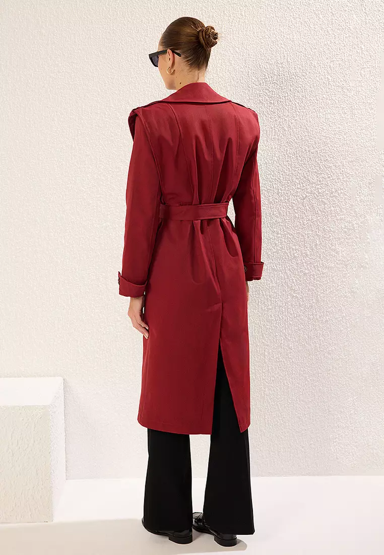 束腰縫線細節標準長款風衣