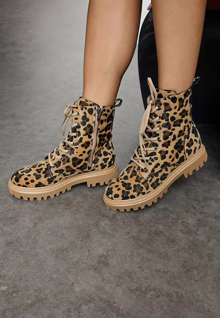 Leopard Lace Up Ankle Boots