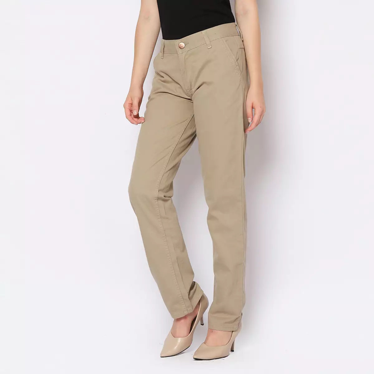 Twill Celana Panjang Wanita Slim Fit Cheerful Khaki 222507